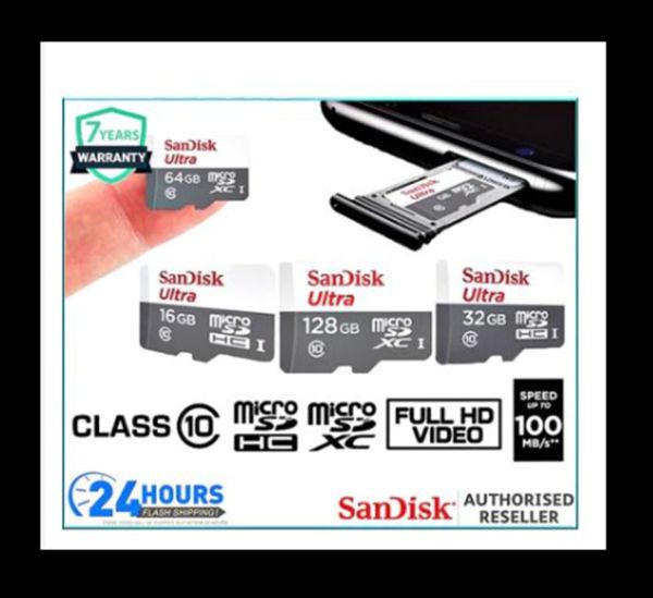 ✔ของแท้✔ 128GB MICRO SD CARD (ไมโครเอสดีการ์ด) SANDISK ULTRA SDXC CLASS 10 (SDSQUNR) ความเร็ว 100MB/s